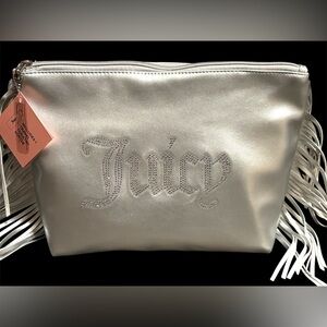 NWT•Juicy Couture Silver Cosmetic Bag with Fringe
